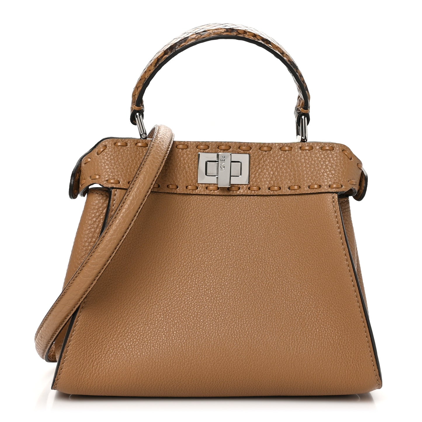 Cuoio Romano Snakeskin Selleria Mini Peekaboo Iconic Satchel Cappuccino