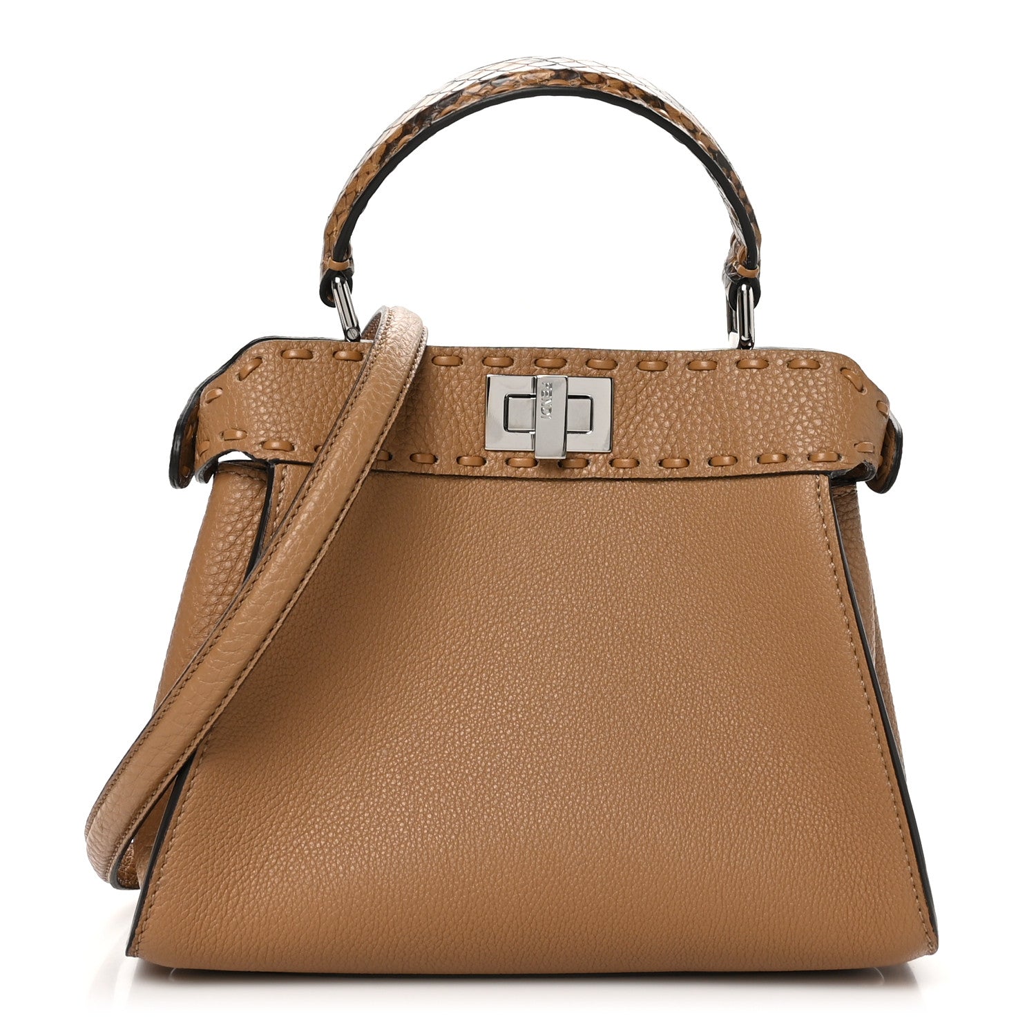 Fendi Cuoio Romano Snakeskin Selleria Mini Peekaboo Iconic Satchel Cappuccino 1 of 10