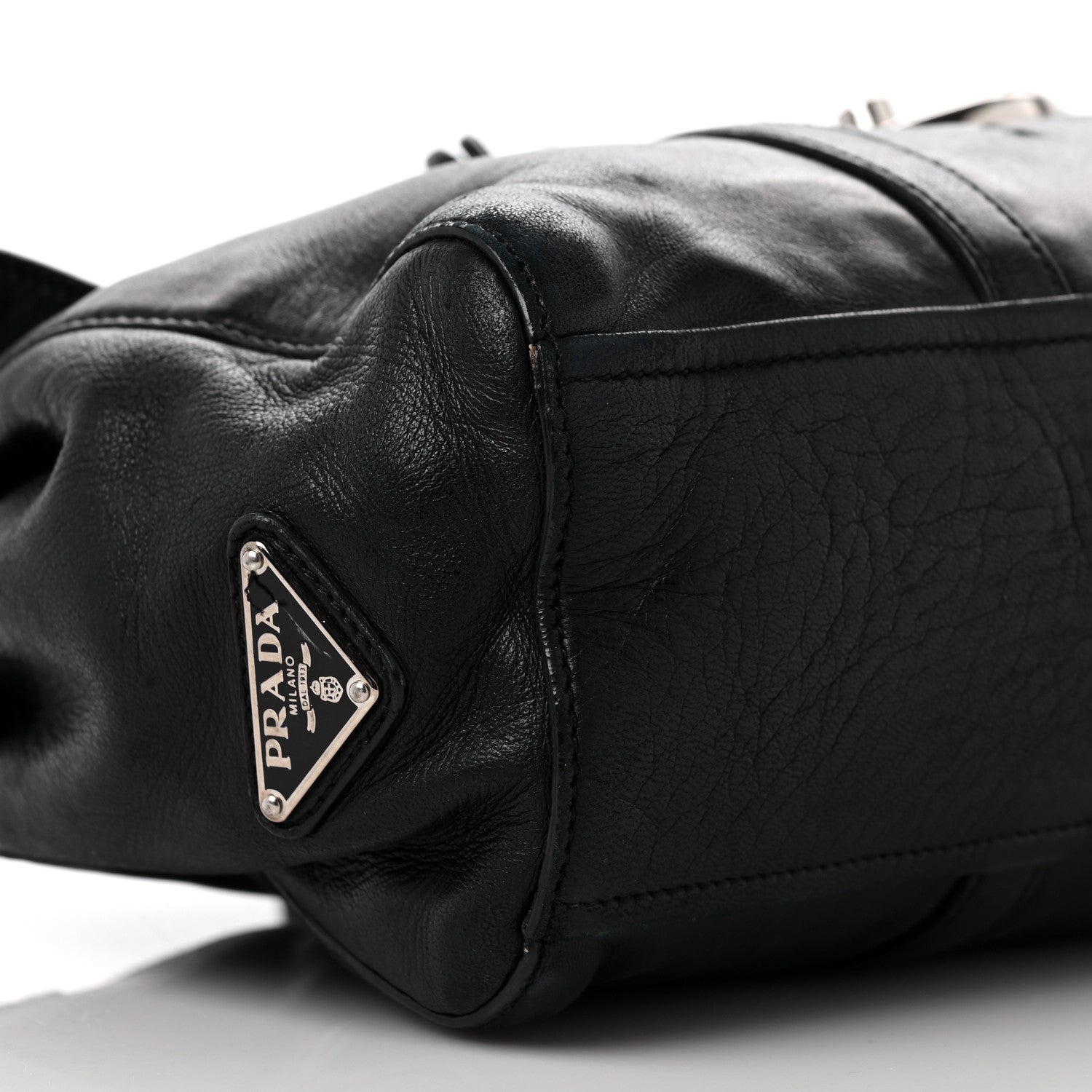 Prada Royal Calf Easy Foldover Pushlock Satchel Black 8 of 10