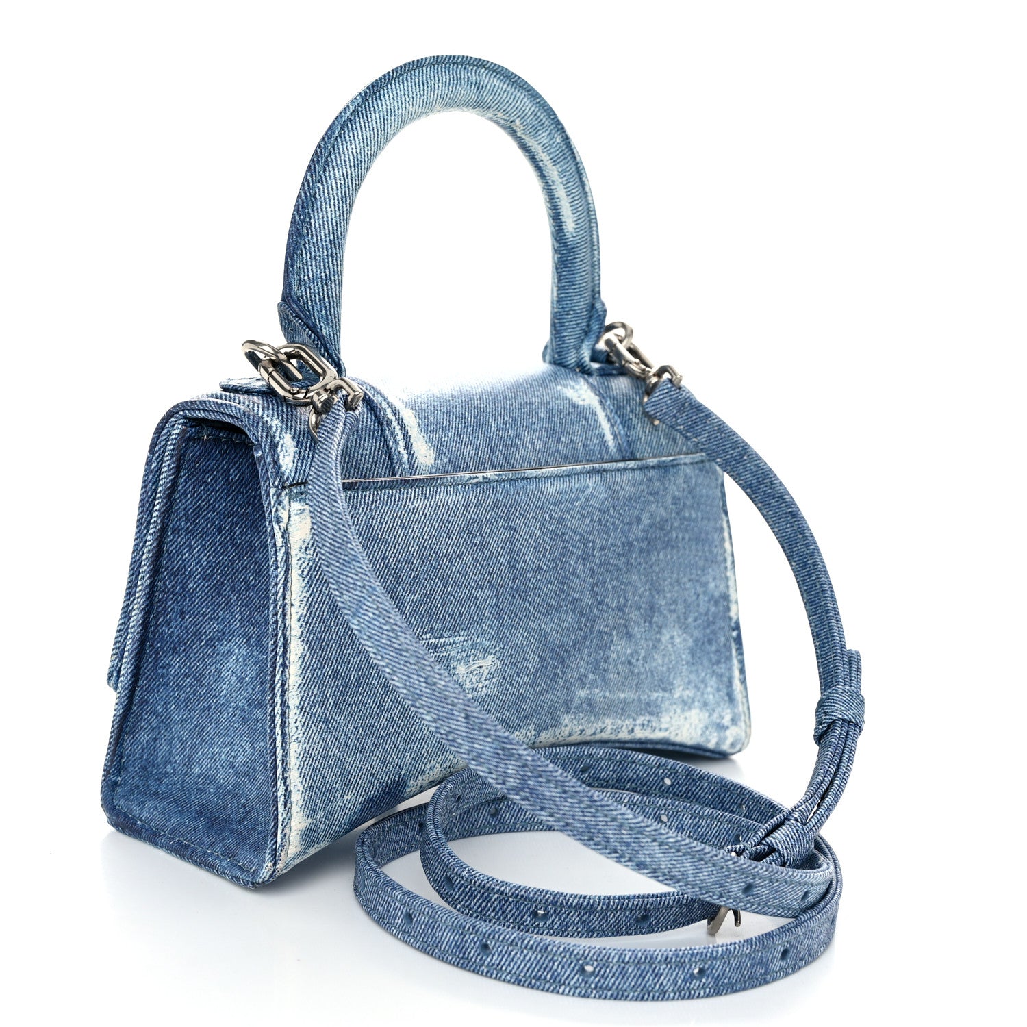 Balenciaga Nappa Denim Printed Hourglass Top Handle Bag XS Denim Blue 3 of 9