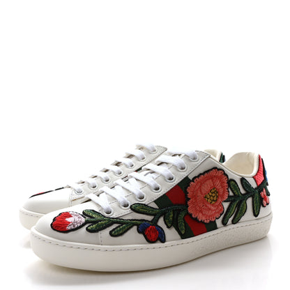 Gucci Calfskin Web Floral Embroidered Womens Ace Sneakers 36 White 4 of 10