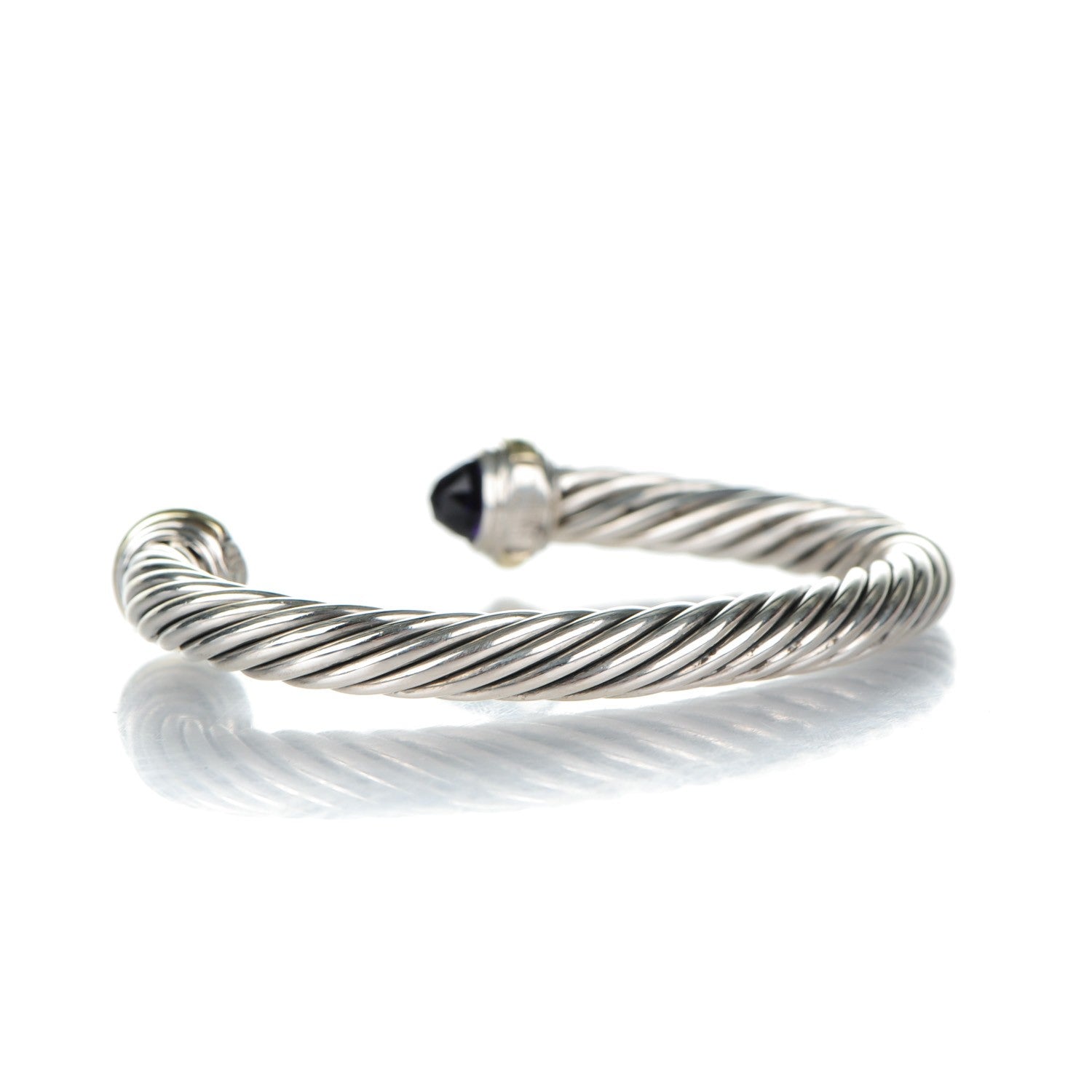 David Yurman Sterling Silver 14K Yellow Gold Amethyst 7mm Cable Classics Bracelet 3 of 4