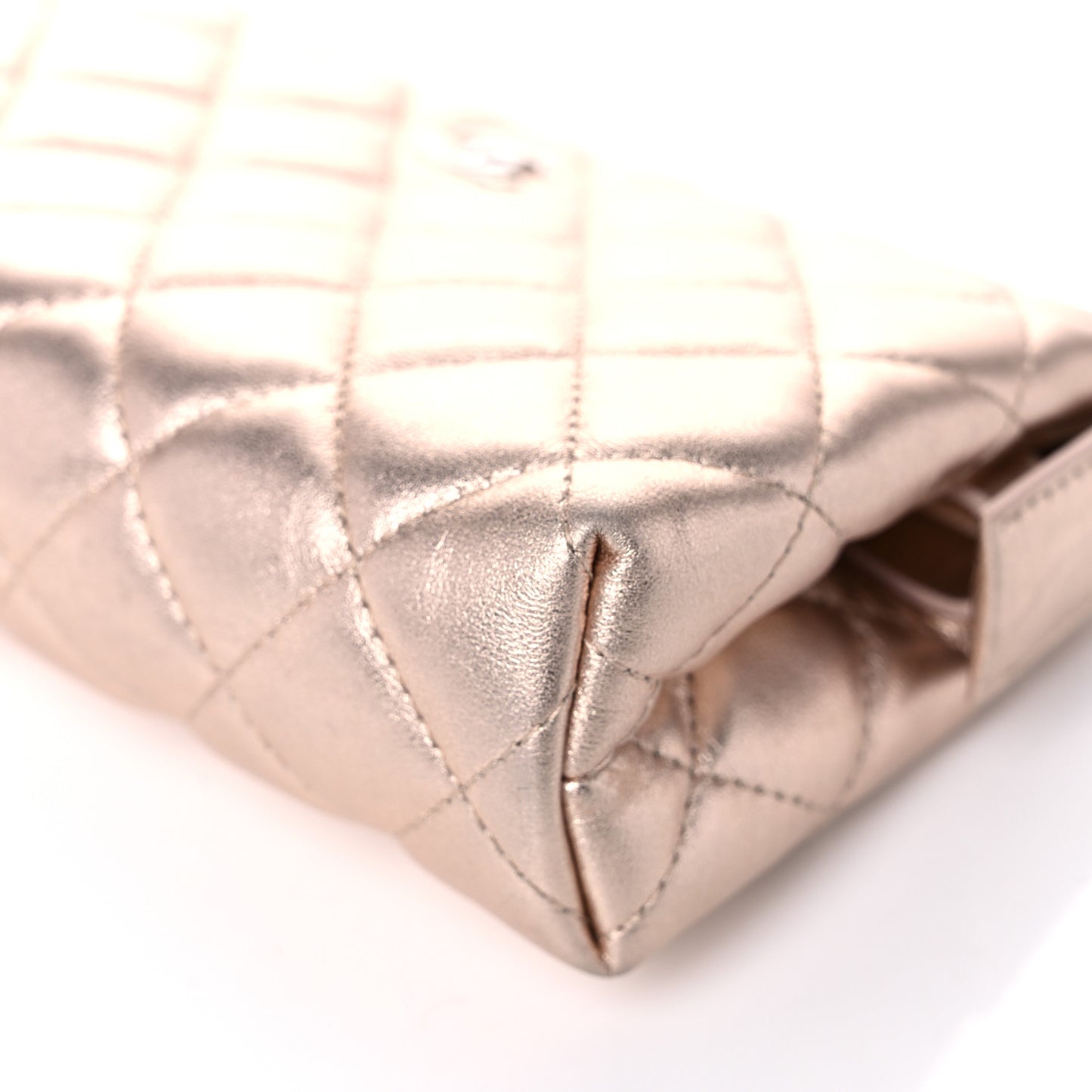 Metallic Lambskin Quilted Cosmetic Pouch Light Gold