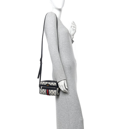 Gucci GG Supreme Monogram Textured Dollar Calfskin Web Mini Ophidia Shoulder Bag Beige Blue 2 of 10