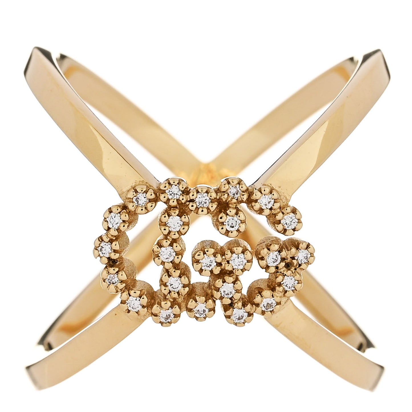 18K Yellow Gold Diamond Running G Cross Ring 49 5