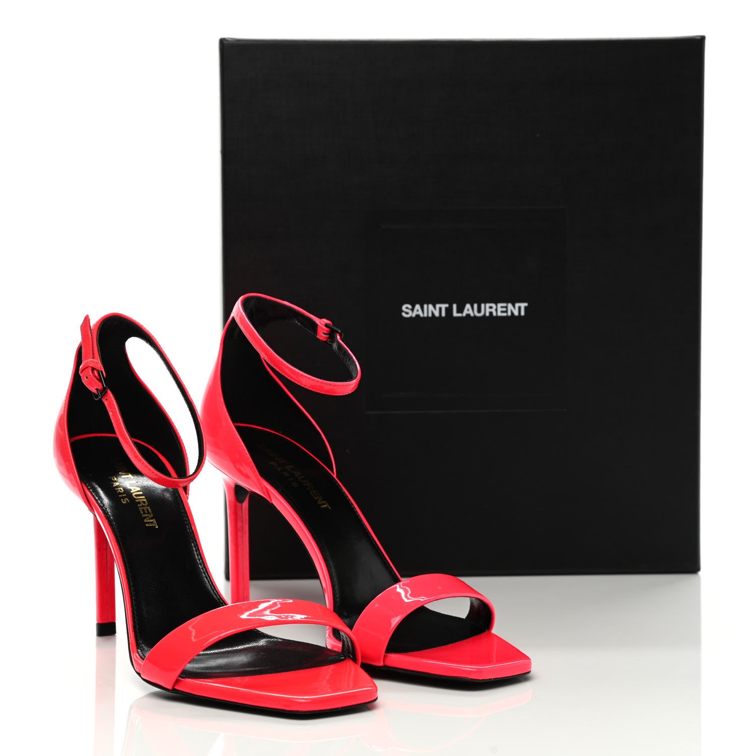Saint Laurent Patent Calfskin Amber 105 Ankle Strap Sandals 37.5 Fuchsia Fluo 16 of 18