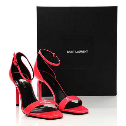 Saint Laurent Patent Calfskin Amber 105 Ankle Strap Sandals 37.5 Fuchsia Fluo 16 of 18