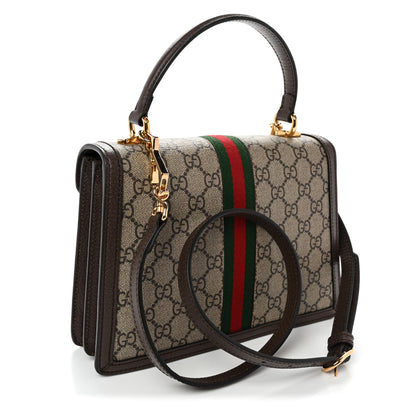 Gucci GG Supreme Monogram Textured Dollar Calfskin Web Small Ophidia Padlock Top Handle Bag Beige Ebony New Acero 3 of 11