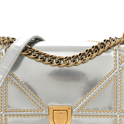 Christian Dior Metallic Patent Studded Small Diorama Flap Bag Silver 8 of 14