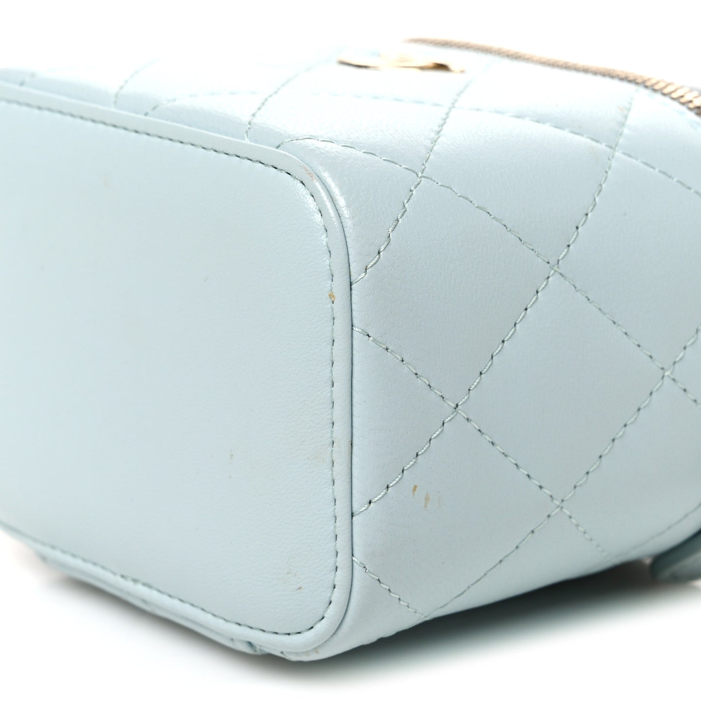 Lambskin Quilted Top Handle Mini Vanity Case With Chain Light Blue