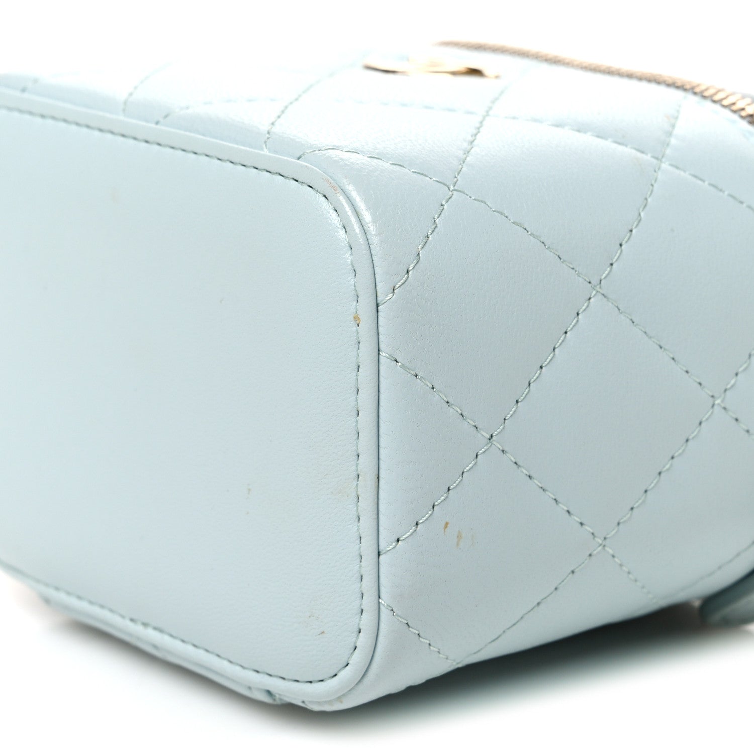 Chanel Lambskin Quilted Top Handle Mini Vanity Case With Chain Light Blue 10 of 12