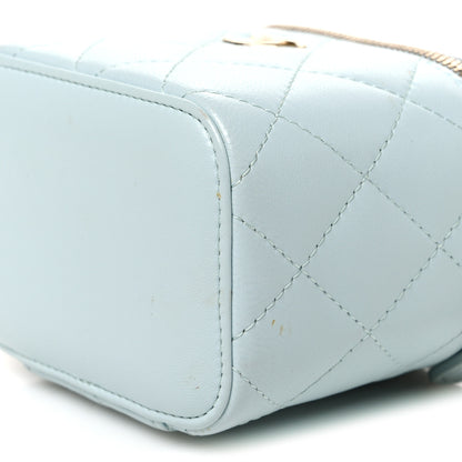 Chanel Lambskin Quilted Top Handle Mini Vanity Case With Chain Light Blue 10 of 12