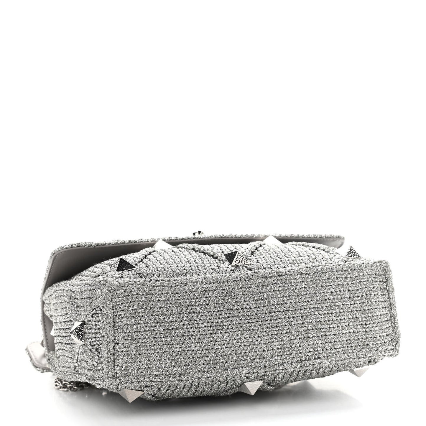 Metallic Lurex Knit Large Roman Stud Shoulder Bag Silver