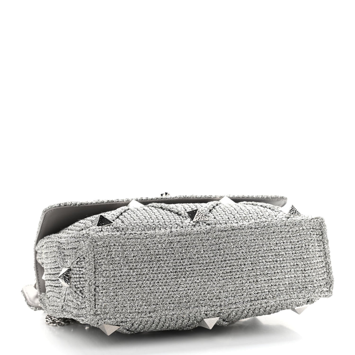 Valentino Garavani Metallic Lurex Knit Large Roman Stud Shoulder Bag Silver 4 of 9