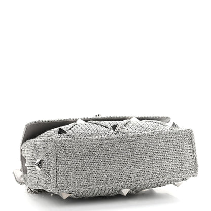 Valentino Garavani Metallic Lurex Knit Large Roman Stud Shoulder Bag Silver 4 of 9