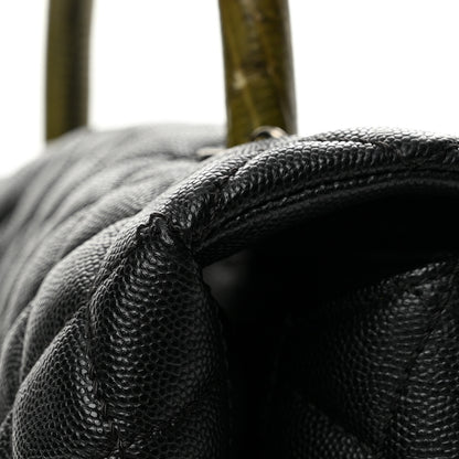 Chanel Caviar Lizard Quilted Medium Coco Handle Flap Black Khaki 12 of 14