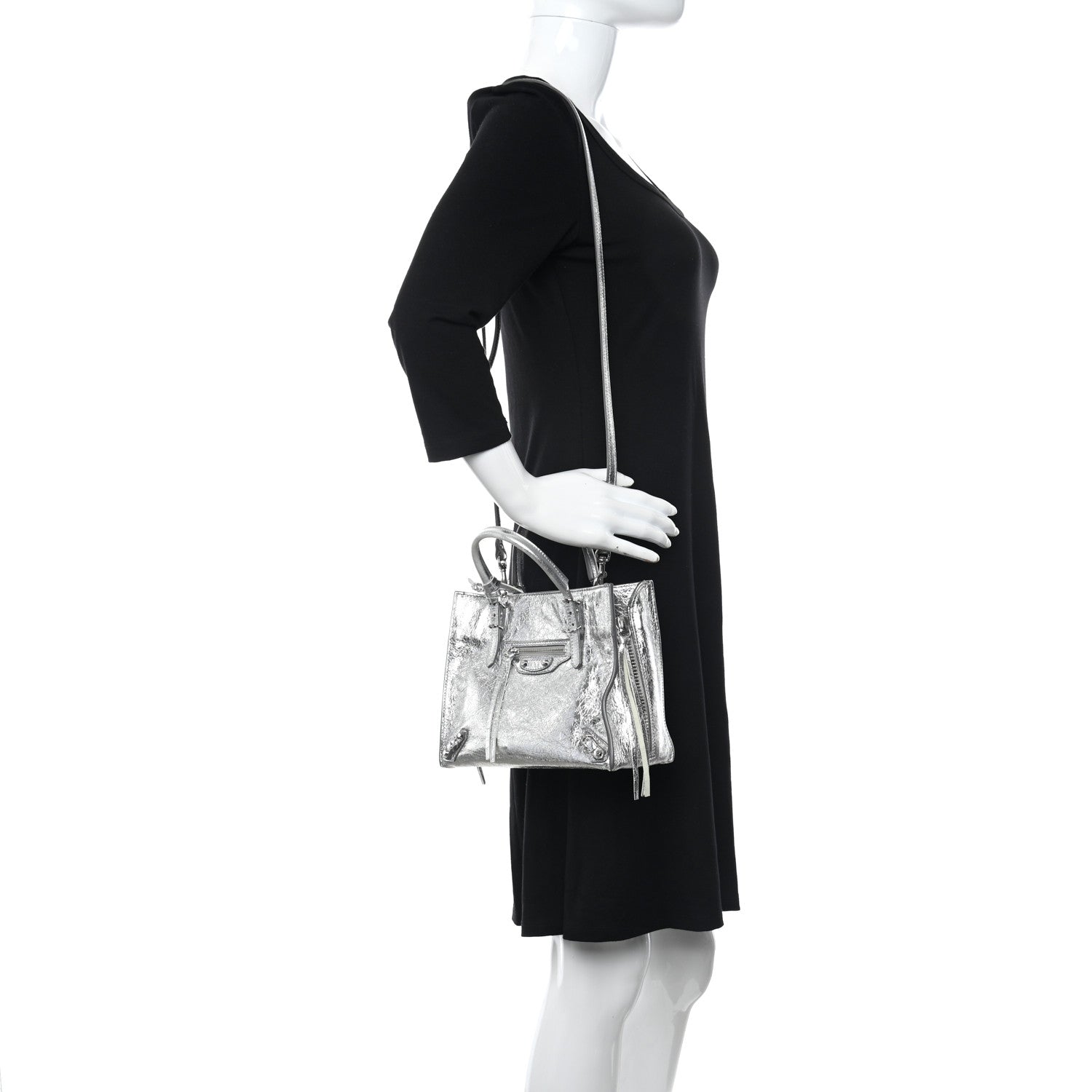 Balenciaga Metallic Calfskin Papier Mini A4 Tote Silver 2 of 11