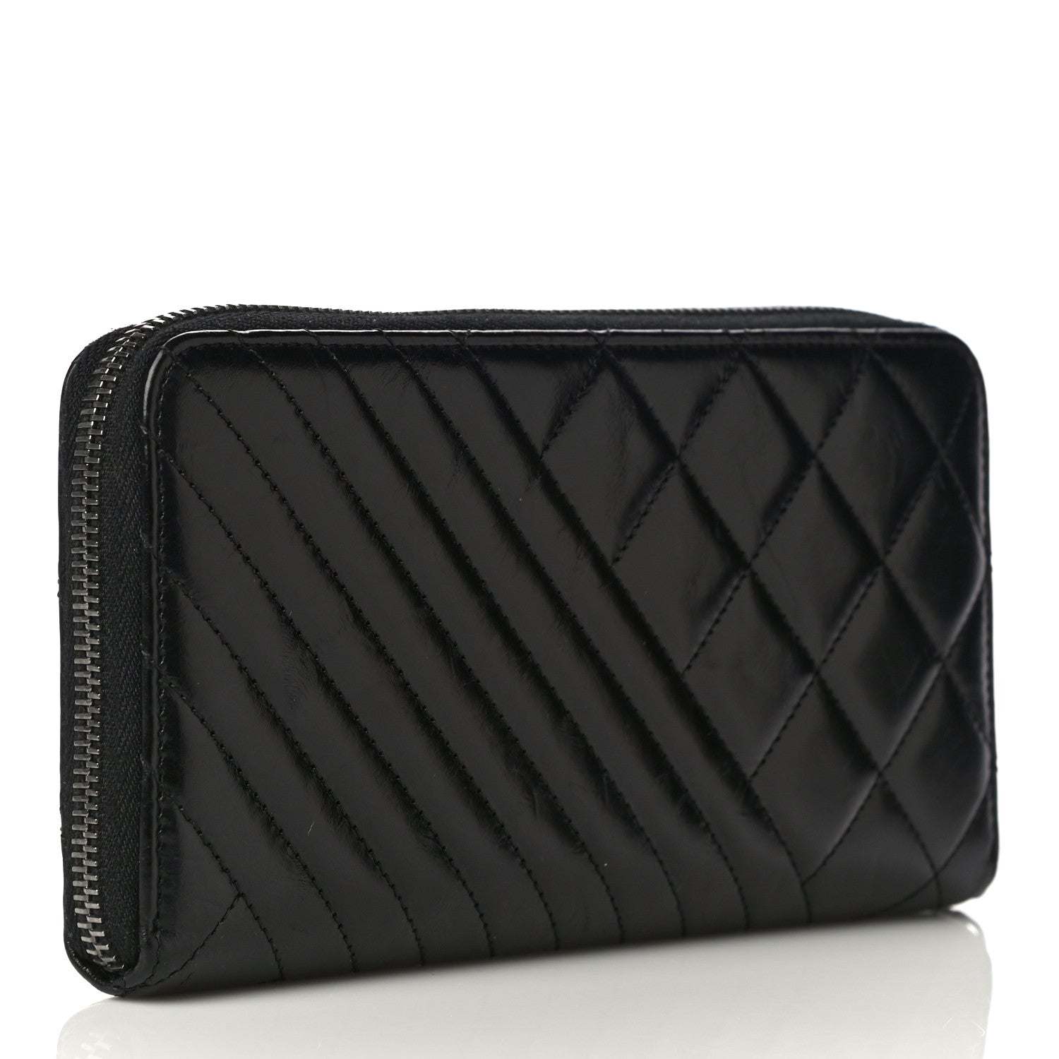 Chanel Glazed Calfskin Quilted Small Coco Boy Zip Around Wallet Black 3 of 12