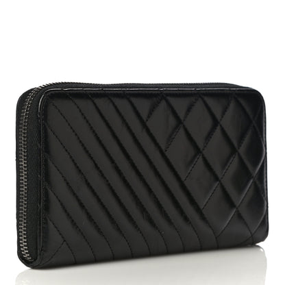 Chanel Glazed Calfskin Quilted Small Coco Boy Zip Around Wallet Black 3 of 12
