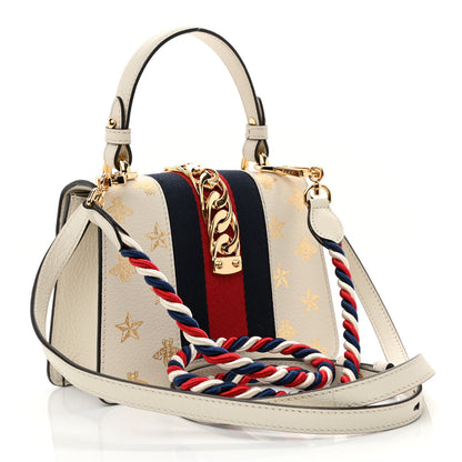 Gucci Textured Calfskin Bee Star Print Mini Sylvie Top Handle Bag Mystic White 3 of 9