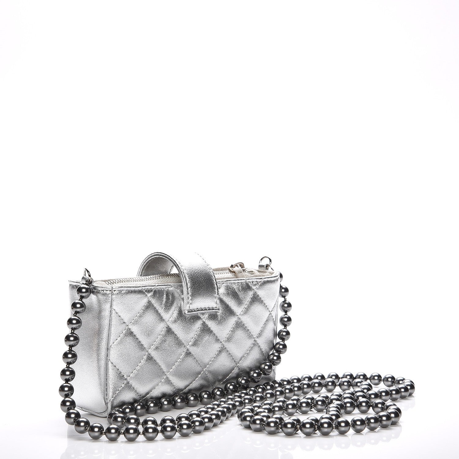Chanel Metallic Lambskin Quilted Pearl Chain Mini Love Symbols Bag Silver 3 of 13