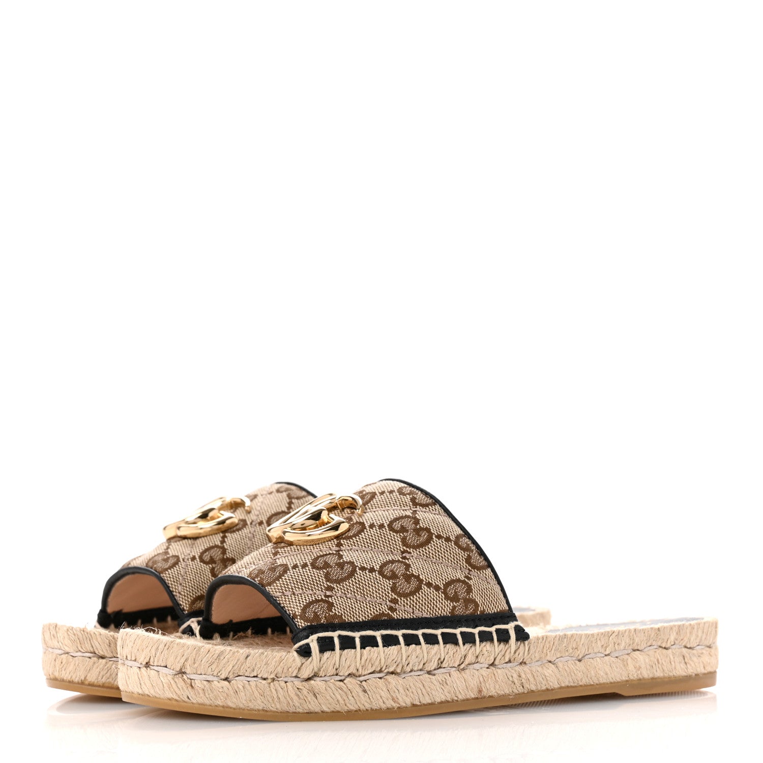 Gucci Monogram Matelasse GG Marmont Espadrille 20mm Slide Sandals 35 Beige Ebony Black 4 of 11