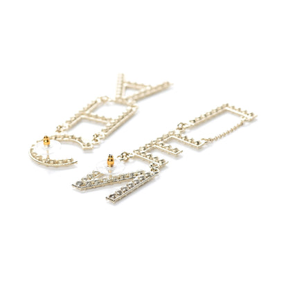 Chanel Crystal Cha-Nel Logo Drop Earrings Gold 3 of 5