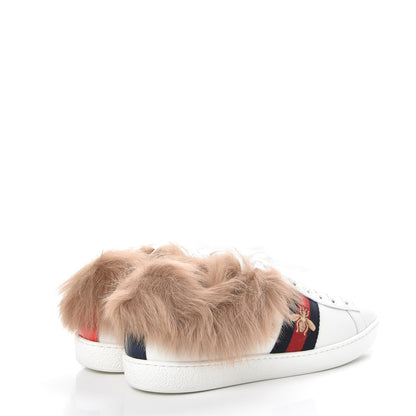 Gucci Calfskin Wool Web Bee Embroidered Womens Ace Sneakers 38.5 White 4 of 10