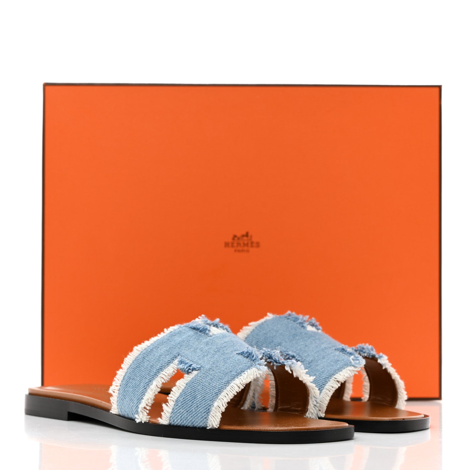 Hermes Denim Oran Fringe Sandals 37 Bleu Clair 9 of 9