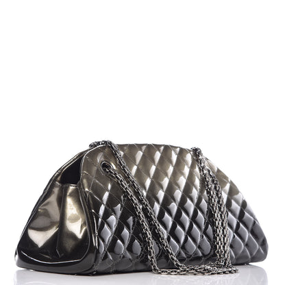 Chanel Metallic Patent Quilted Medium Just Mademoiselle Bowling Bag Silver Degrade 3 of 8