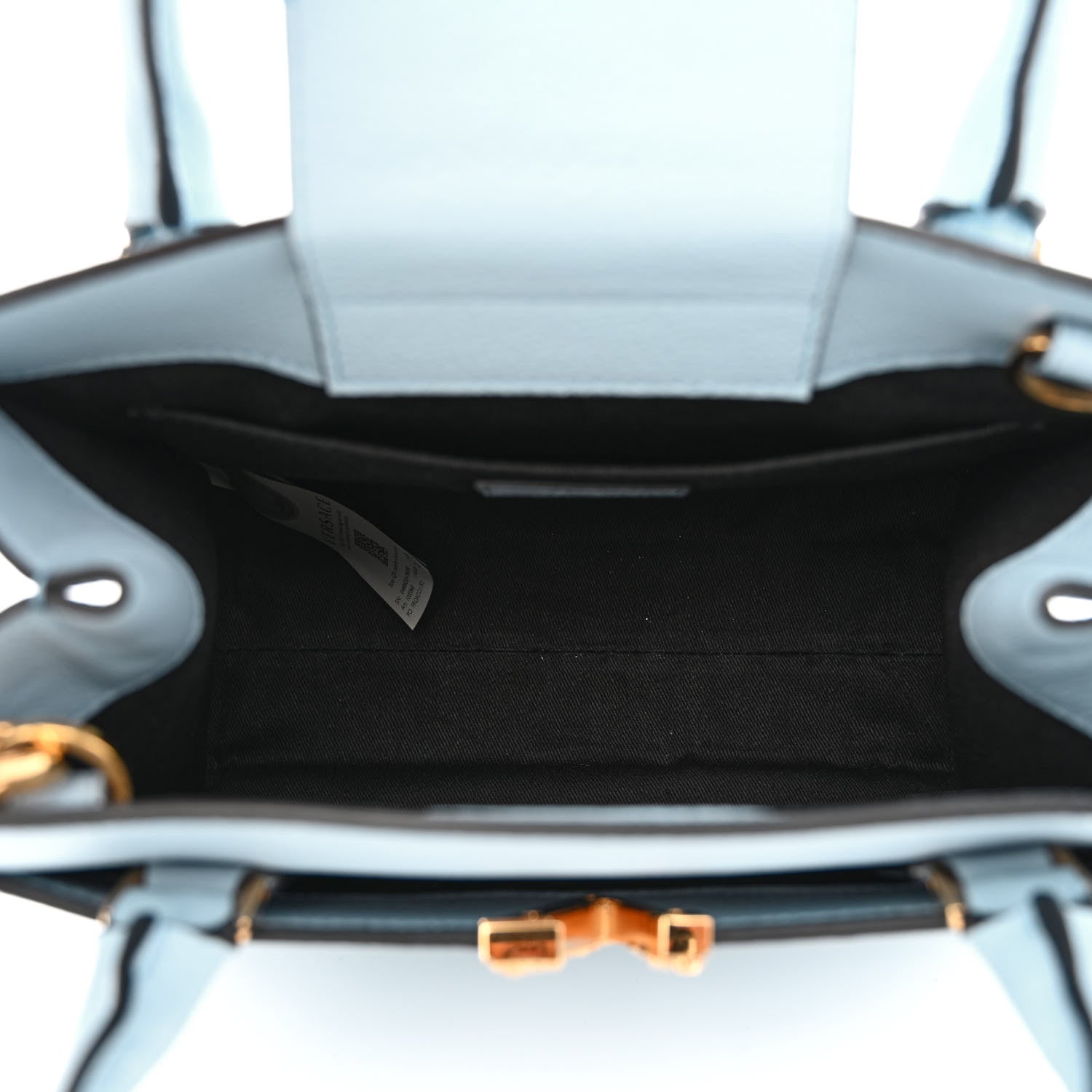 Versace Grainy Calfskin Virtus Top Handle Tote Light Blue 5 of 11