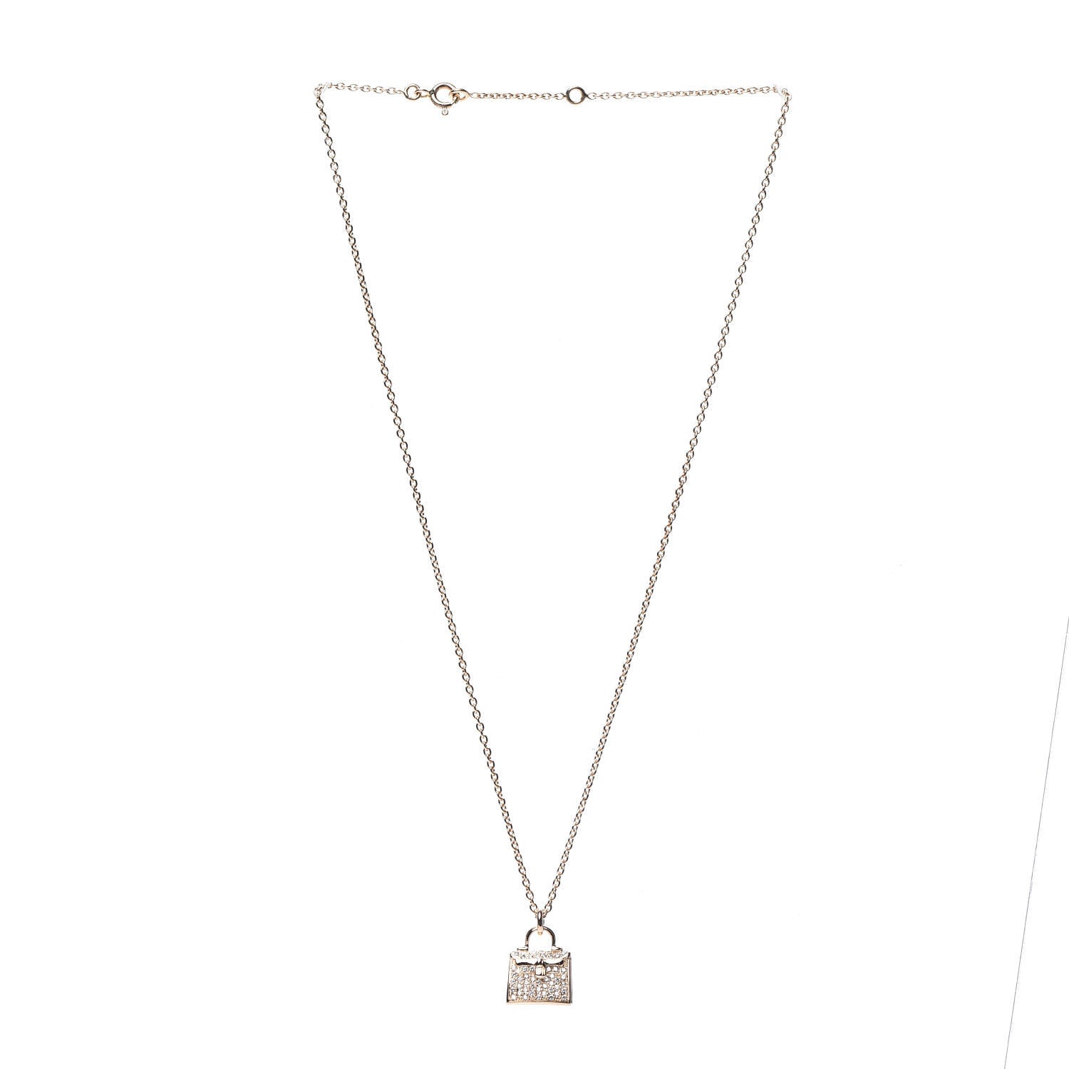 Hermes 18K Rose Gold Diamond Kelly Amulette Pendant Necklace 3 of 7