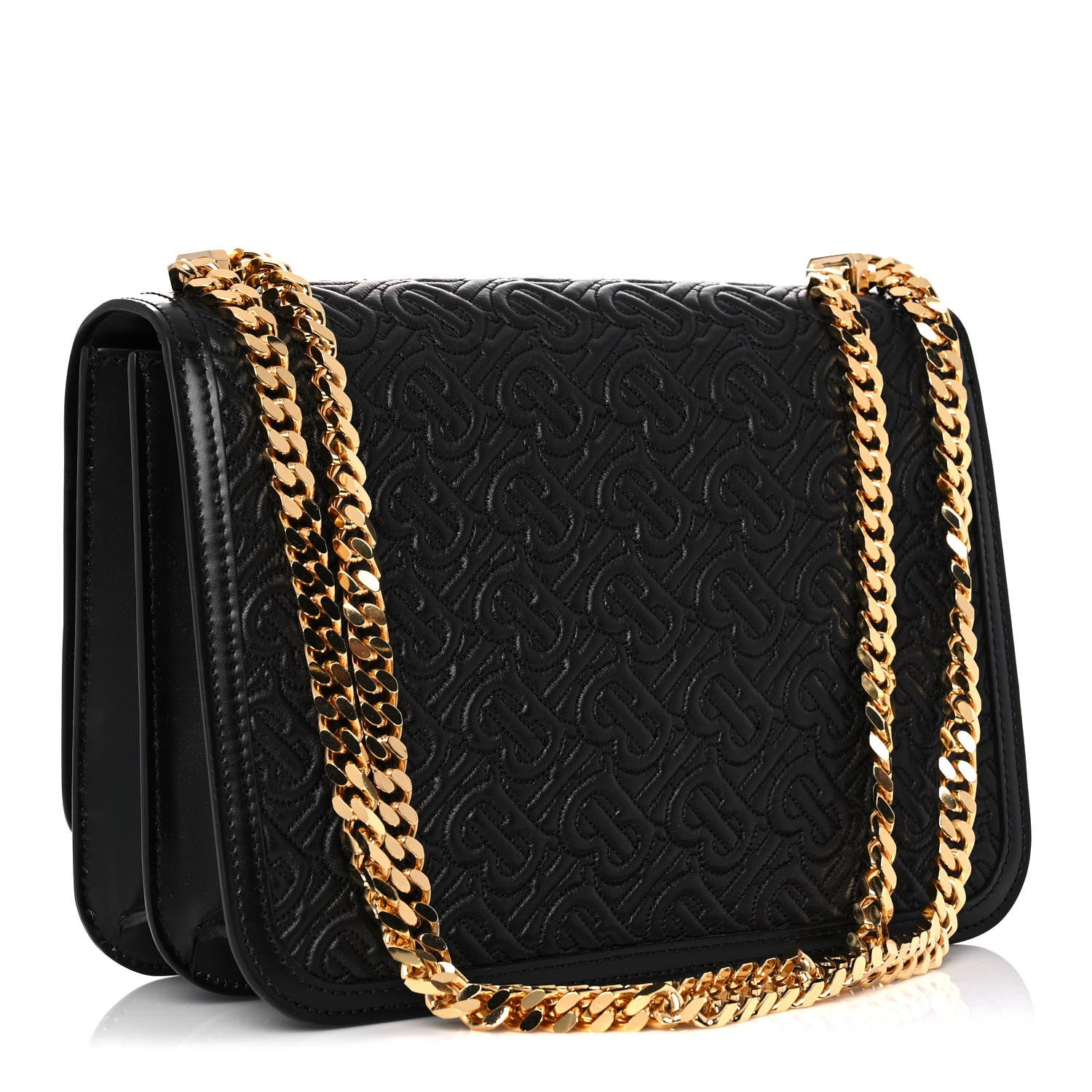 Burberry Calfskin Monogram Embossed Medium TB Chain Bag Black 2 of 9