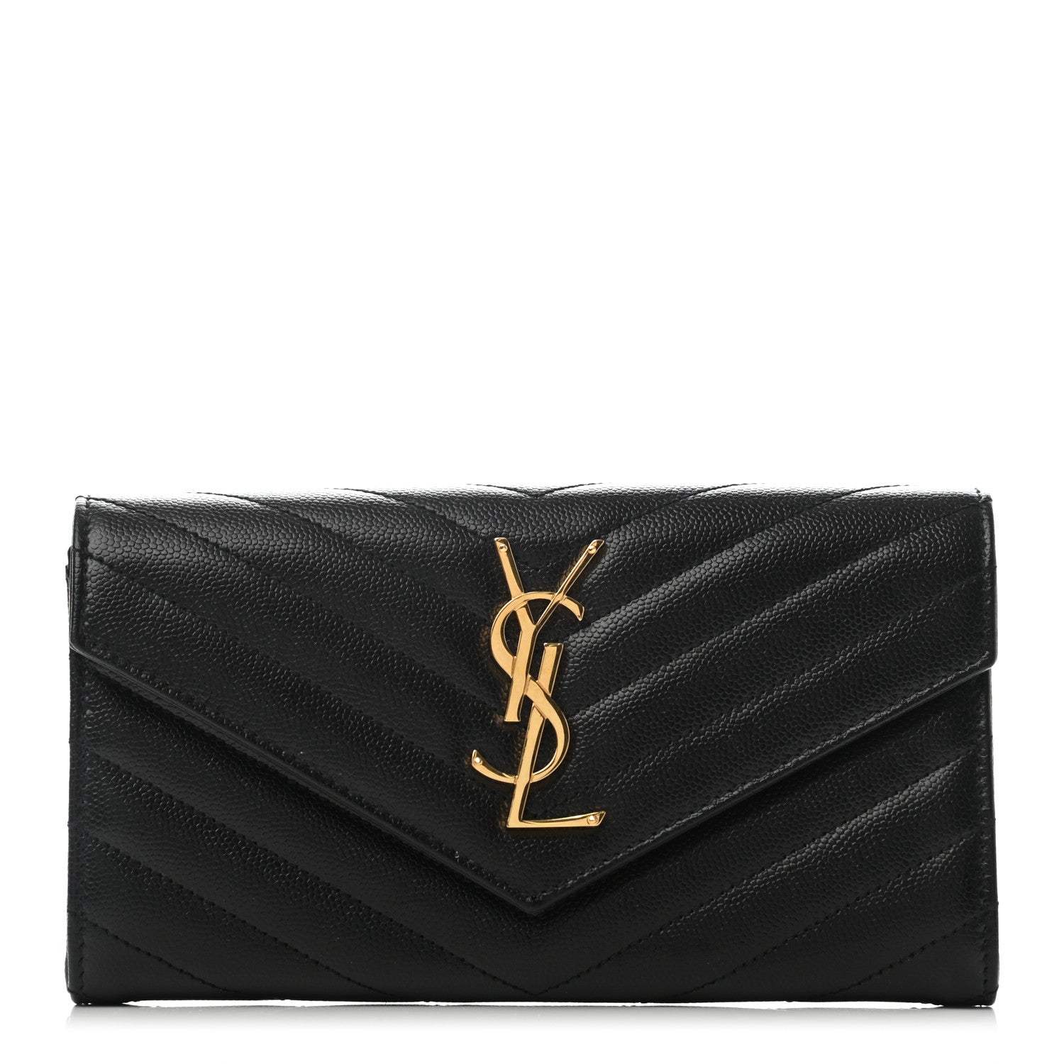 Saint Laurent Grain De Poudre Matelasse Chevron Monogram Flap Wallet Black 1 of 7