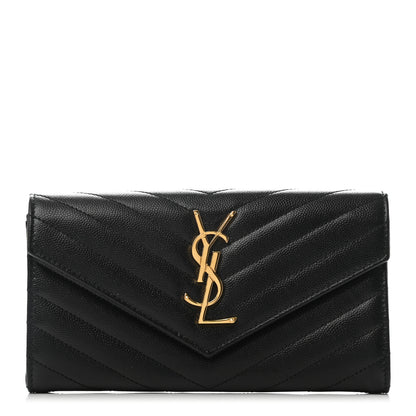Saint Laurent Grain De Poudre Matelasse Chevron Monogram Flap Wallet Black 1 of 7