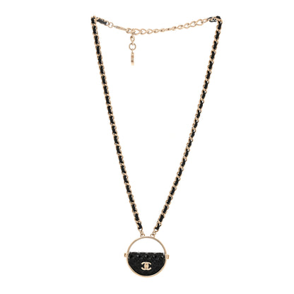 Chanel Metal Resin Quilted Flap Bag Hoop Mirror Necklace Black Gold 3 of 5