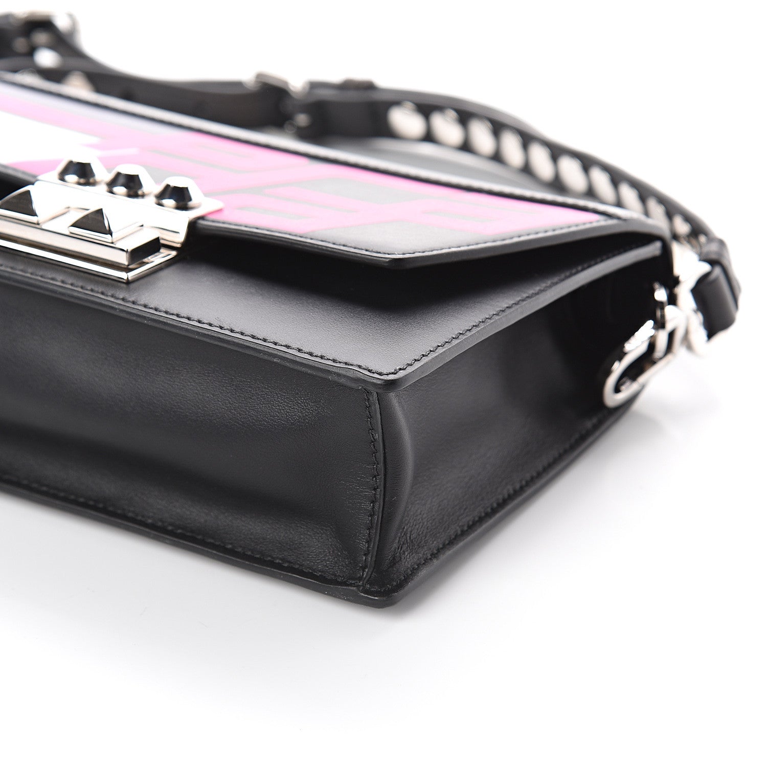 Prada City Calfskin Saffiano Racing Logo Elektra Shoulder Bag Fuxia Black 8 of 8