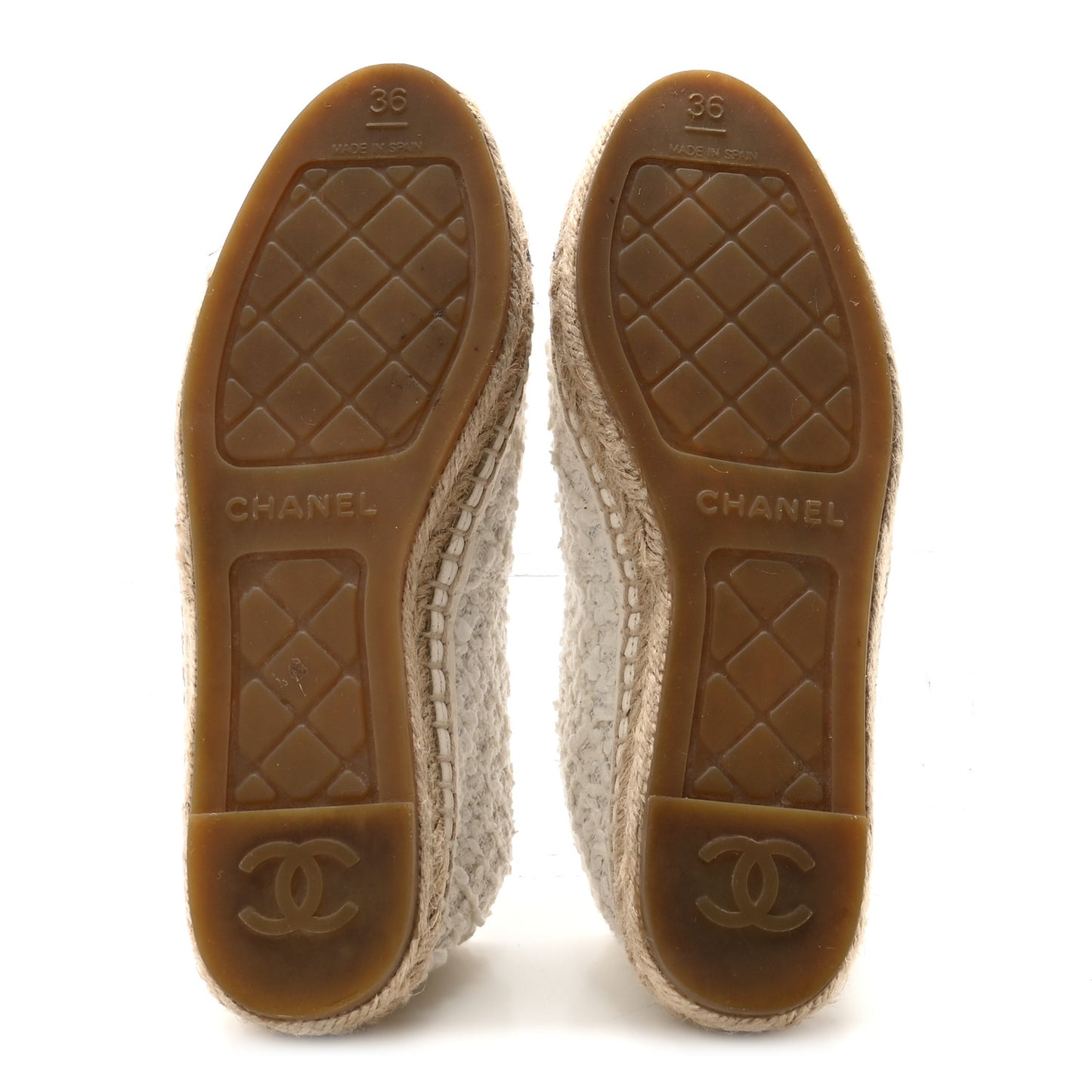 Tweed Grosgrain CC Espadrilles 36 White Black