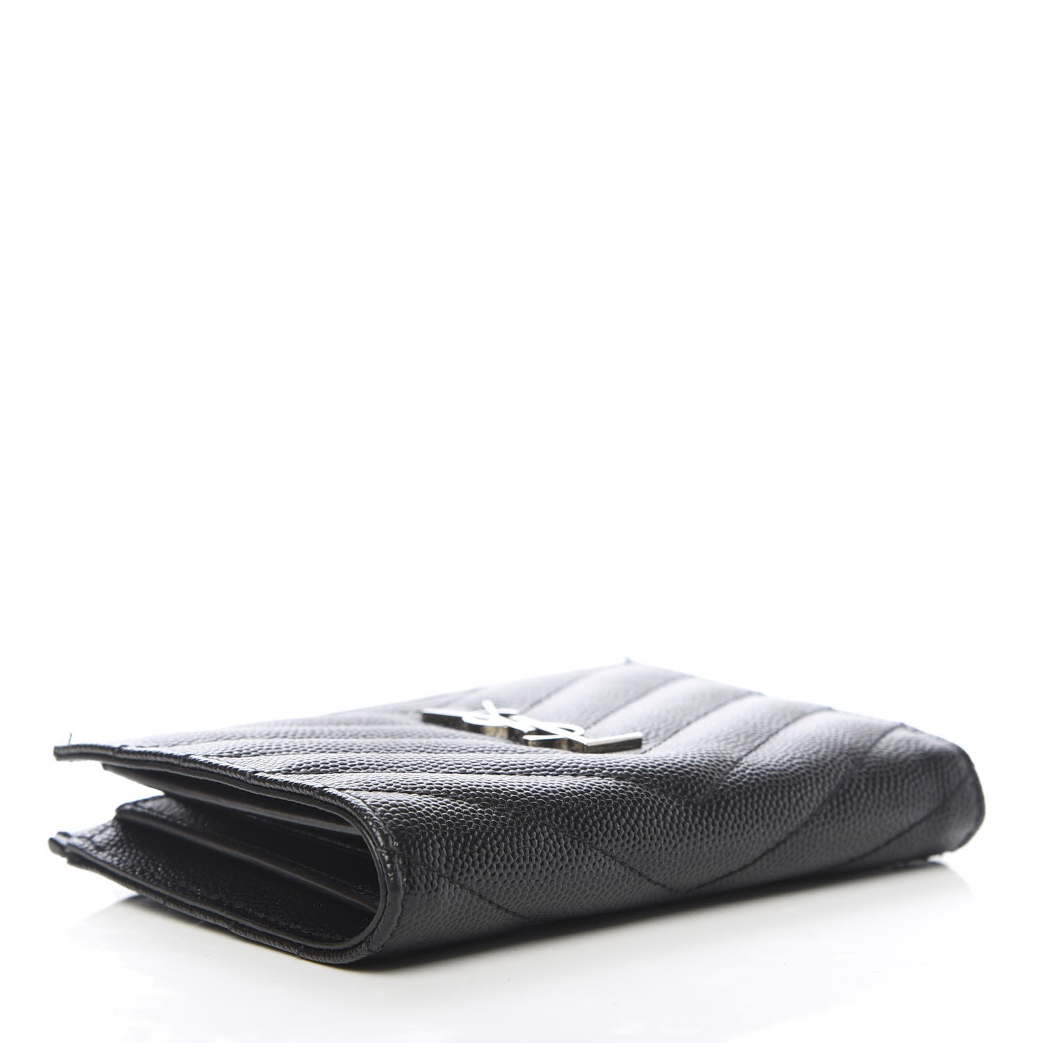 Saint Laurent Grain De Poudre Matelasse Chevron Monogram Zipped Two-Part Wallet Black 4 of 9