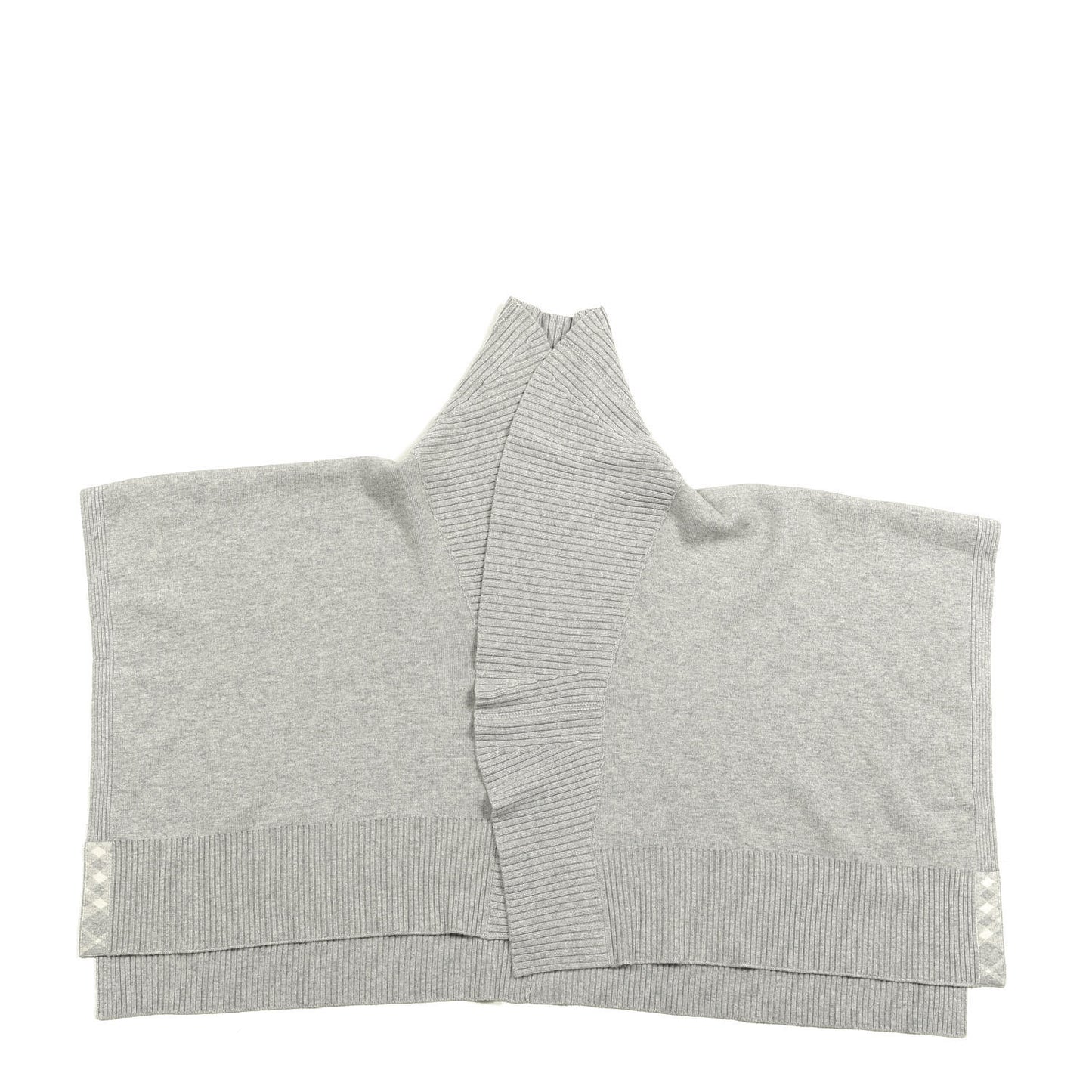 Wool Cashmere Ribbed Shawl Collar Cape Scarf Grey