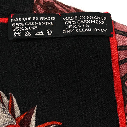 Hermes Cashmere Silk Fleurs et Papillons de Tissus Scarf 140 Black Rouge Brun 3 of 5