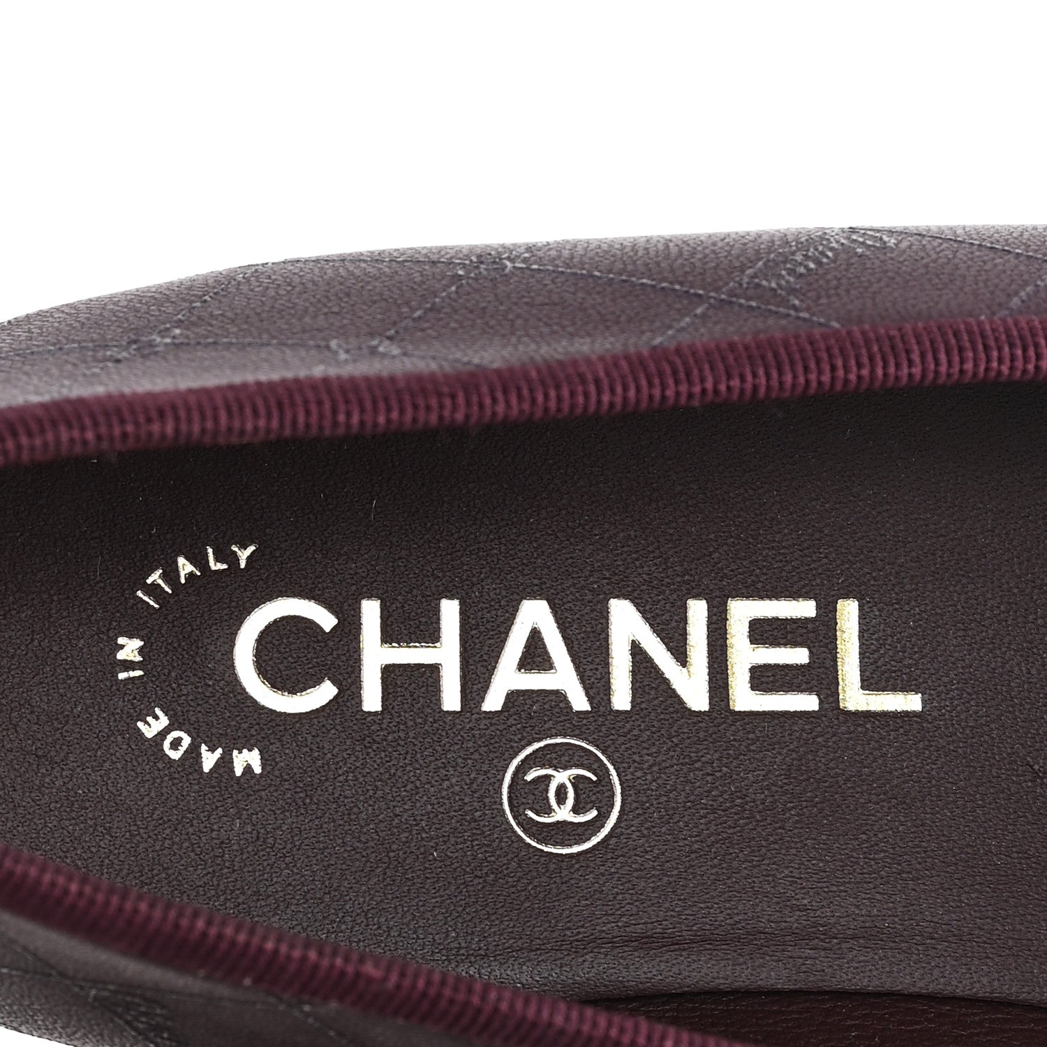 Chanel Printed Lambskin Patent CC Cap Toe Ballerina Flats 38 Burgundy Black 8 of 9