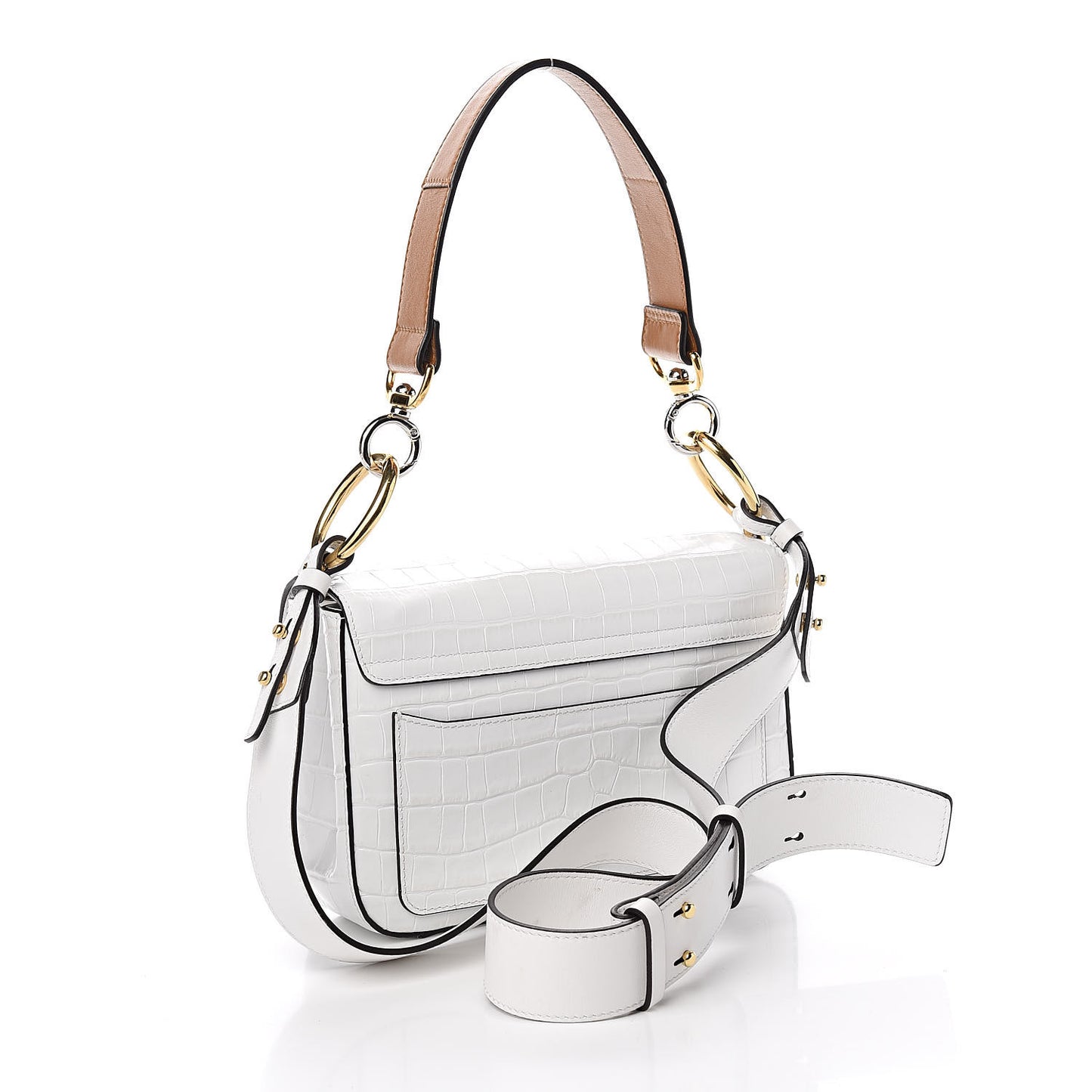 Calfskin Crocodile Embossed Small C Double Carry Brilliant White