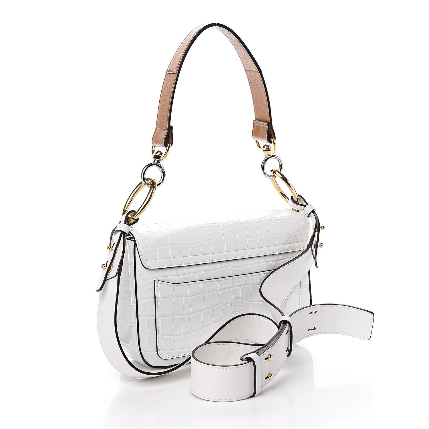 Chloe Calfskin Crocodile Embossed Small C Double Carry Brilliant White 3 of 12