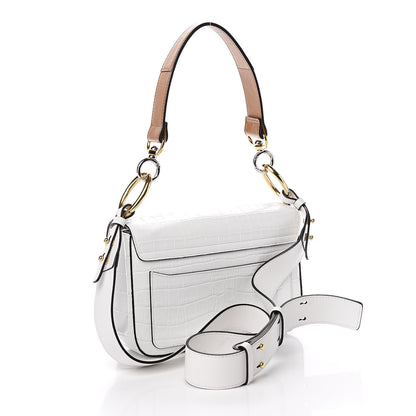 Chloe Calfskin Crocodile Embossed Small C Double Carry Brilliant White 3 of 12