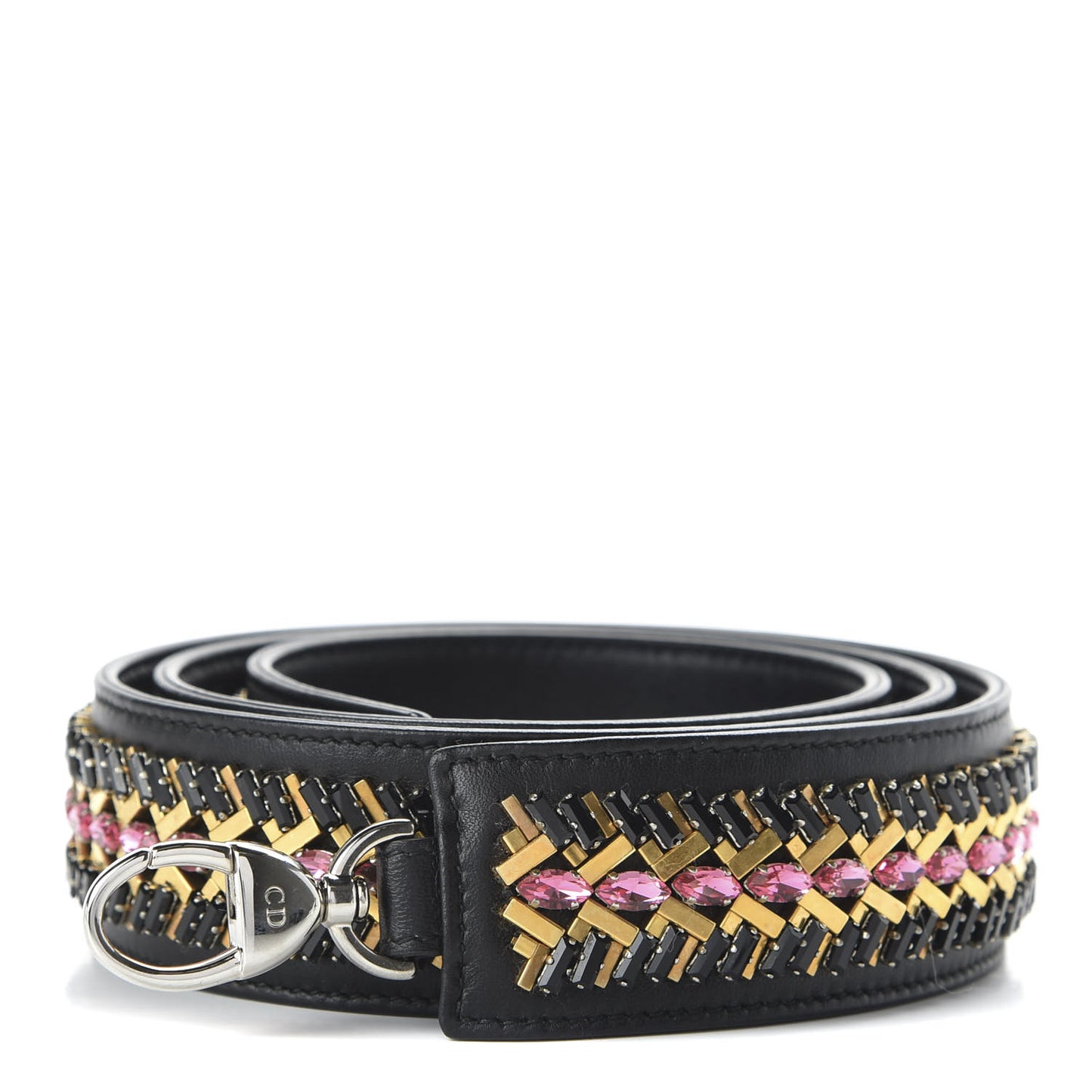 Lambskin Crystal Studded Shoulder Strap Black