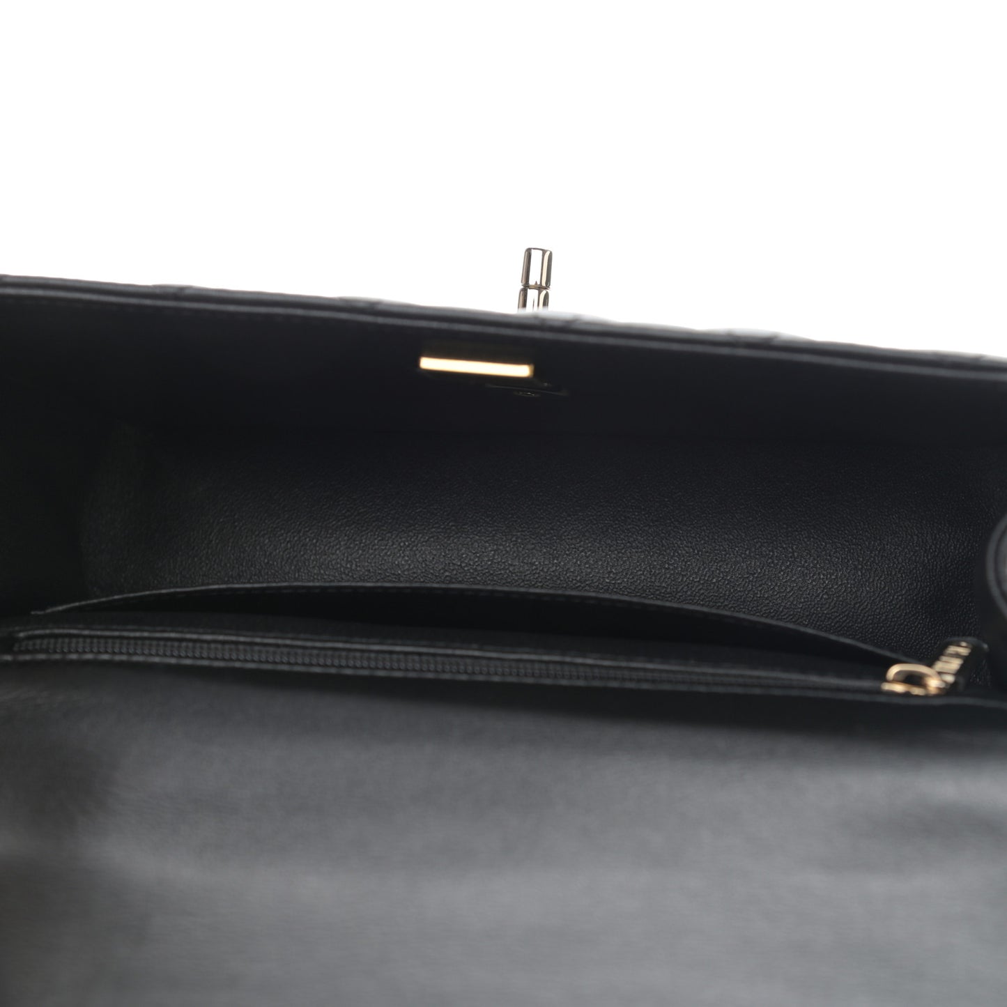 Lambskin Quilted Mini Top Handle Rectangular Flap Black