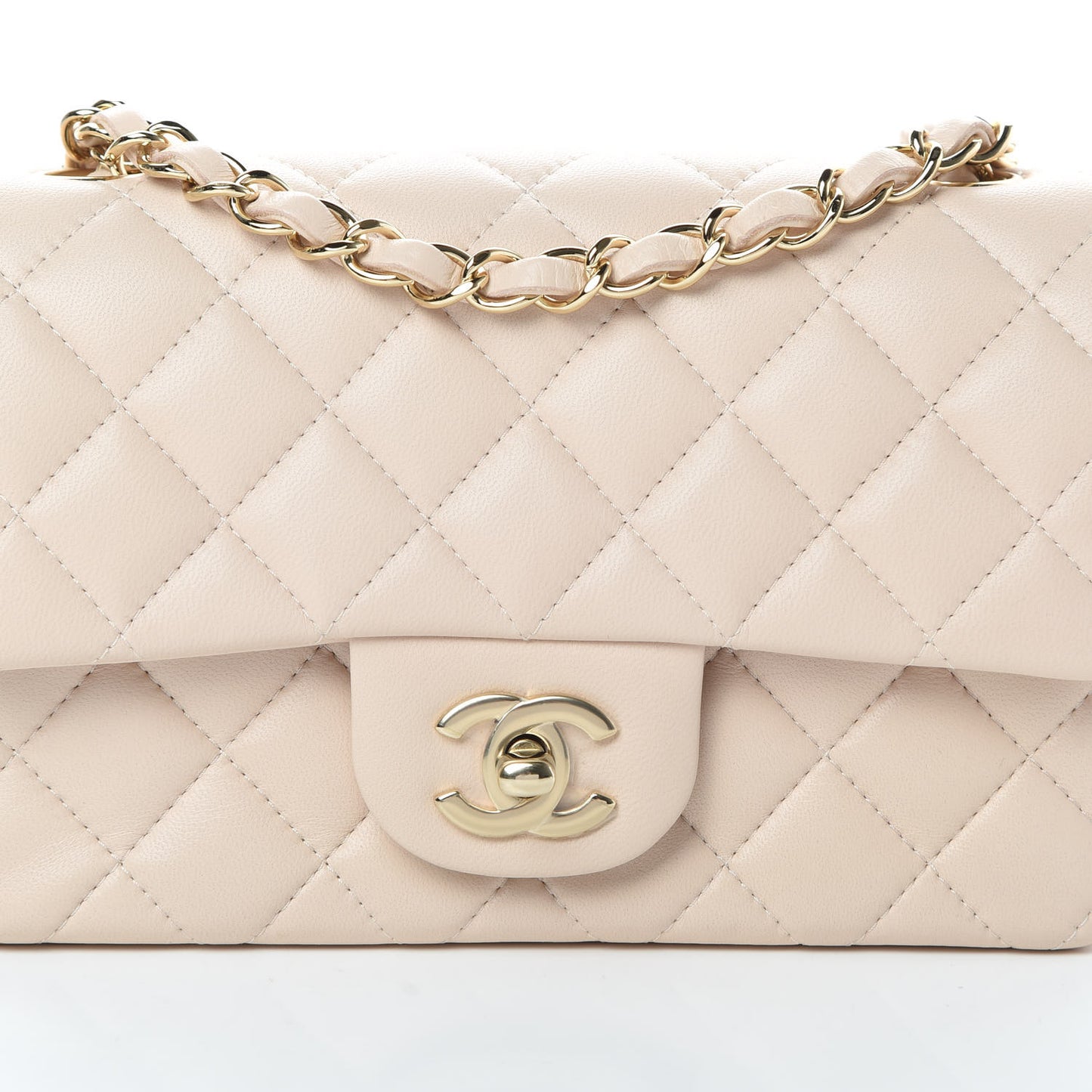 Lambskin Quilted Mini Rectangular Flap Light Beige