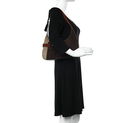Salvatore Ferragamo Suede Stitched Patchwork Arch Gancio Shoulder Bag Brown 2 of 12