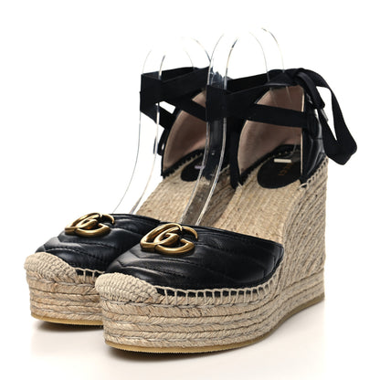 Gucci Nappa Matelasse GG Marmont Ankle Wrap Platform 35/120mm Espadrille Wedges 39.5 Black 3 of 9